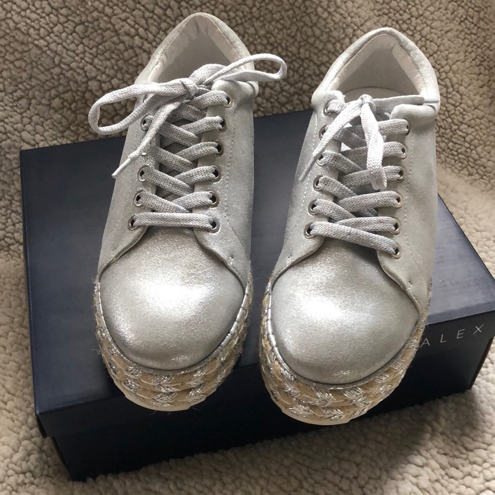 Alex + Alex silver leather laced espadrilles